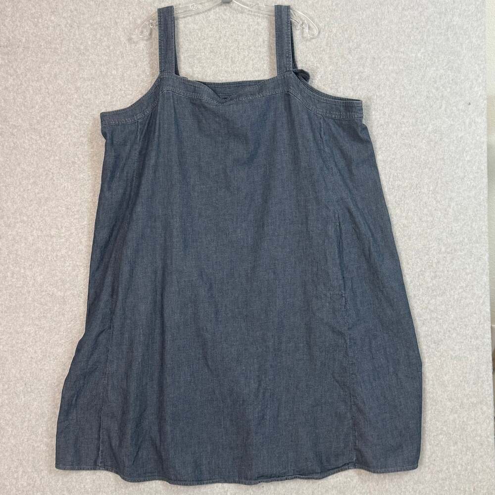 Eileen Fisher Denim Jumper Dress Size 3X Organic Lagenlook Minimalist Casual